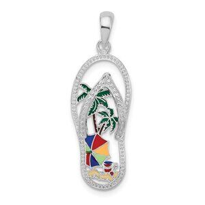 925 Sterling Silver Beach Scene Palm Bucket Umbrella Flip Flop Charm Pendant 🩴🌴